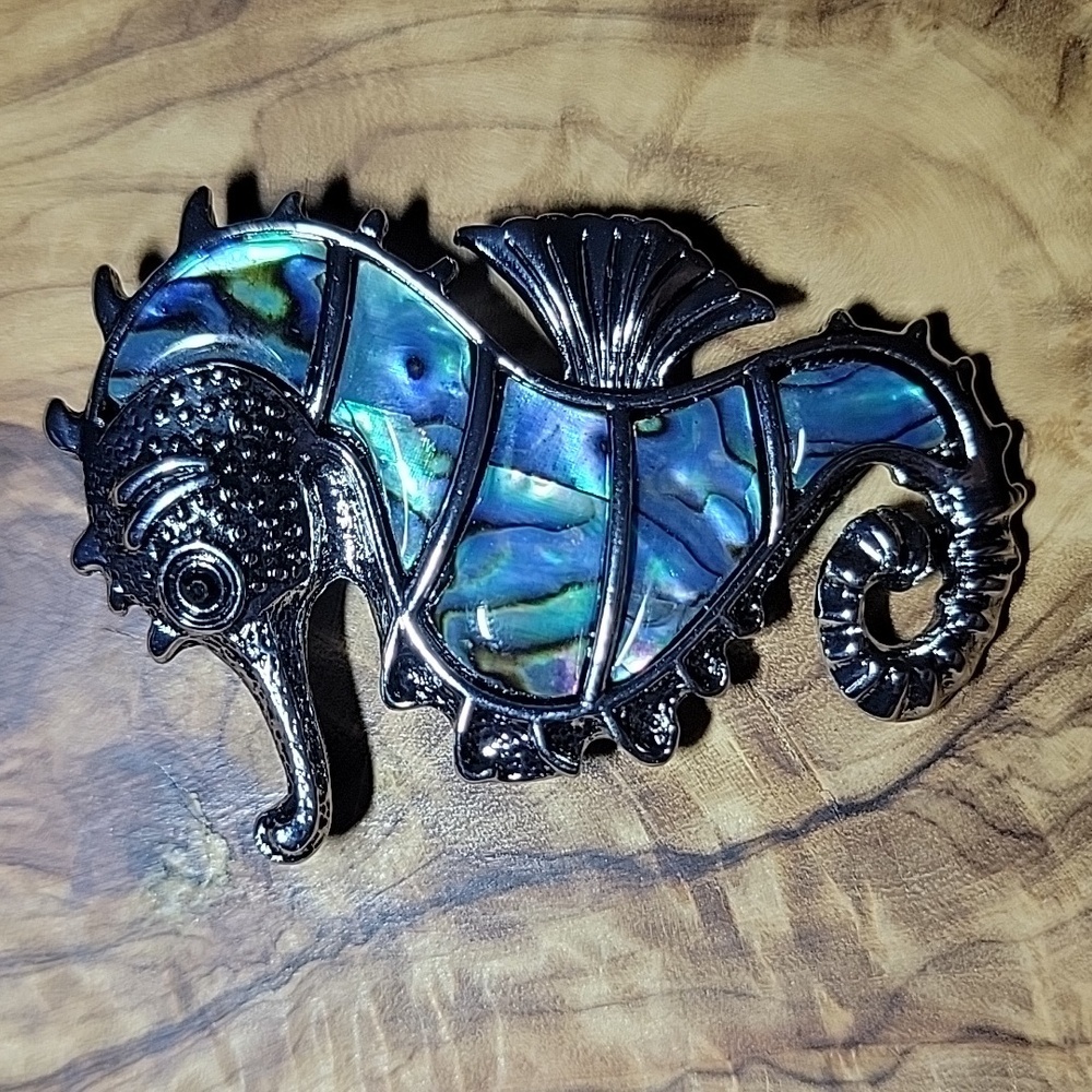 NEW Fantastic Colorful Abalone Shell Seahorse Pendant Brooch Beach Boho Chic